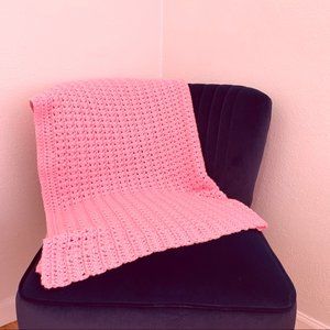 Handmade Pink Knit Crochet Throw Baby Blanket